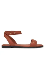 Sandały damskie - Tommy Hilfiger Sandały Ankle Strap Leather Sandal FW0FW08422 Brązowy - miniaturka - grafika 1