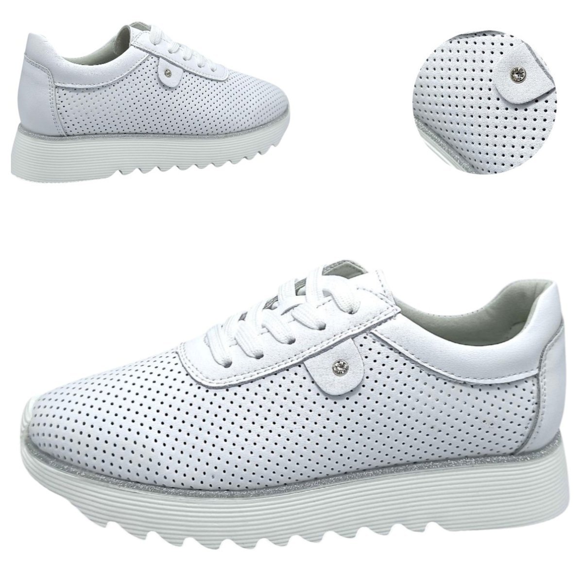 Półbuty Damskie SKÓRZANE Białe ażurowe Wiosna Lato Sneakersy Barski 39