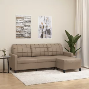 vidaXL 3-osobowa sofa z podnóżkiem, cappuccino, 180 cm, sztuczna skóra - Sofy i kanapy - miniaturka - grafika 1