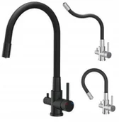 Baterie kuchenne - Quadron AGNES SteelQ stalowa bateria kuchenna trójdrożna z elastyczną wylewką, pure carbon - miniaturka - grafika 1