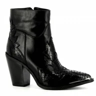 Botki damskie - Czarne skórzane kowbojki na słupku CARINII - Carinii - miniaturka - grafika 1