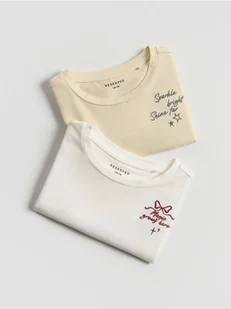Reserved - Bawełniany t-shirt z haftem 2 pack - wielobarwny - Koszulki dla dziewczynek - miniaturka - grafika 1