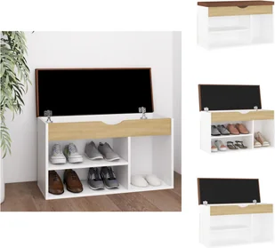 vidaXL Ławka na buty z poduszką Biały dąb sonoma 80x30x47cm Materiał drewnopochodny - Półki i szafki na buty - Szafki na buty - miniaturka - grafika 1