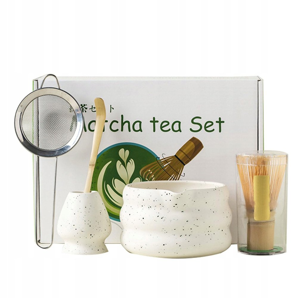 Zestaw Do Herbaty Matcha Ceramika Drewno Akcesoria Parzenie 5CZĘŚCI Premium