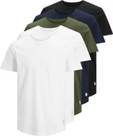 Koszulki męskie - T-shirt męski JACK&JONES, 5-pak - JJENOA, krótki rękaw, okrągły dekolt, bawełna, jednokolorowy biały/zielony/niebieski/czarny M - miniaturka - grafika 1