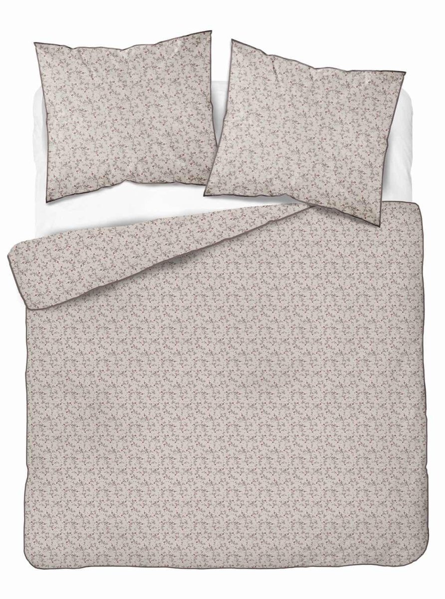 Pościel z perkalu 220x200 beżowa w drobne różowe kwiaty Soft Garden