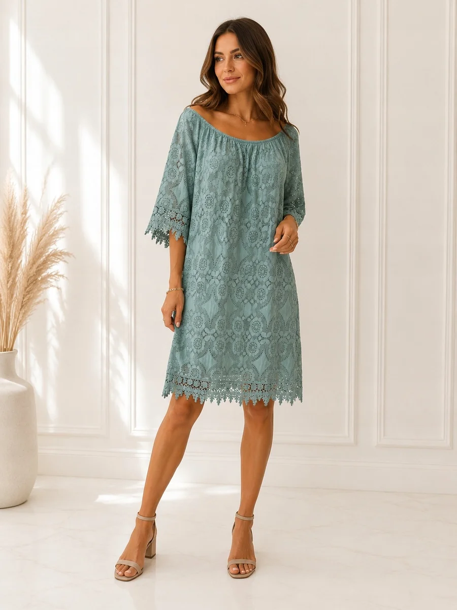 Sukienka Koronkowa Hiszpanka Boho Elegancka Uni zielony / morski