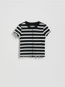 Bluzki dla niemowląt - Reserved - Krótki prążkowany t-shirt - czarny - miniaturka - grafika 1