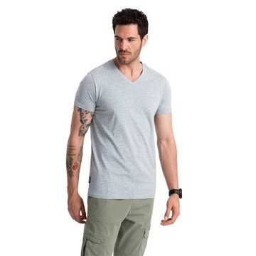 Klasyczna męska bawełniana koszulka Basic szary melanż V16 OM-TSBS-0145 S