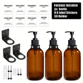 Pozostałe akcesoria kosmetyczne - TEMU 500ml Ścienny Dozownik do Szamponu i Odżywki z Czarną Pompkę - Błyszczająca Brązowa Butelka PET Odporna na Wyciek, Organizer pod prysznic os - miniaturka - grafika 1