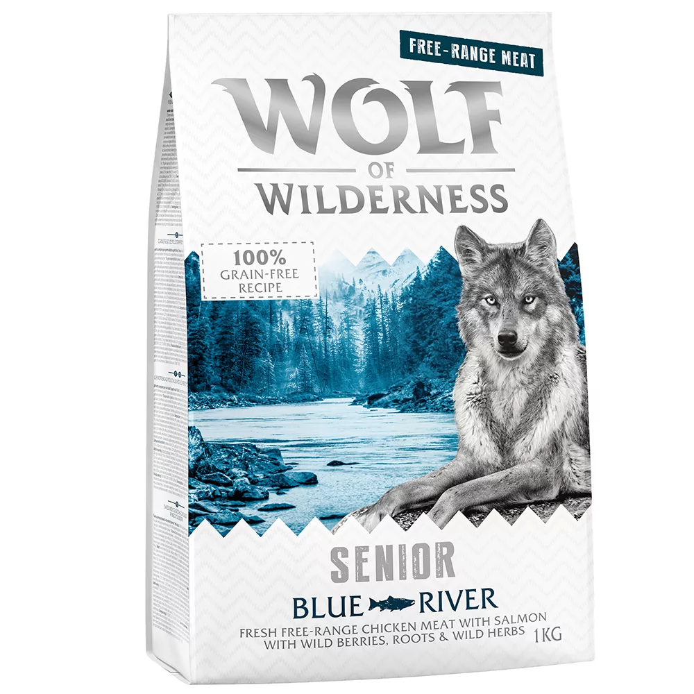 Wolf of Wilderness Senior "Blue River", kurczak z wolnego wybiegu i łosoś - 1 kg