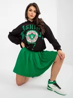 Bluzy sportowe damskie - Komplet dresowy czarno-zielony casual bluza i spódnica rękaw długi długość krótka kaptur marszczenia - miniaturka - grafika 1
