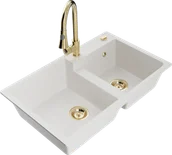 Zlewozmywaki z baterią - Mexen Tomas zlewozmywak granitowy 2-komorowy z baterią kuchenną Elia, biały - 6516-20-670101-50 - miniaturka - grafika 1