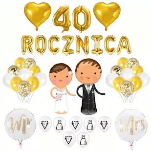 40 ROCZNICA ŚLUBU BALONY DEKORACJA ZESTAW ZŁOTY - Wesele i ślub - miniaturka - grafika 1