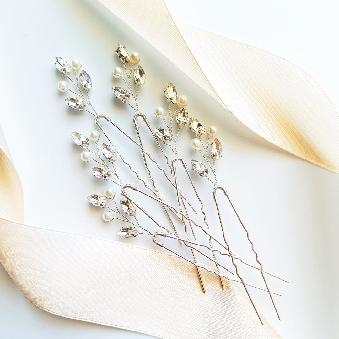 ZESTAW wsuwek srebro ozdoby do włosów szpilki kokówki cyrkonie perły