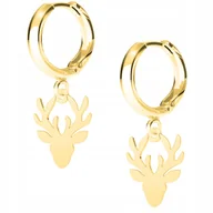 Kolczyki - Złote Kolczyki Na Biglu Jeleń Zwierzę Rogi Poroże Głowa Jelenia srebro 925 - miniaturka - grafika 1