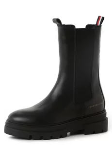 Tommy Hilfiger - Skórzane kozaki damskie, czarny - Botki damskie - miniaturka - grafika 1