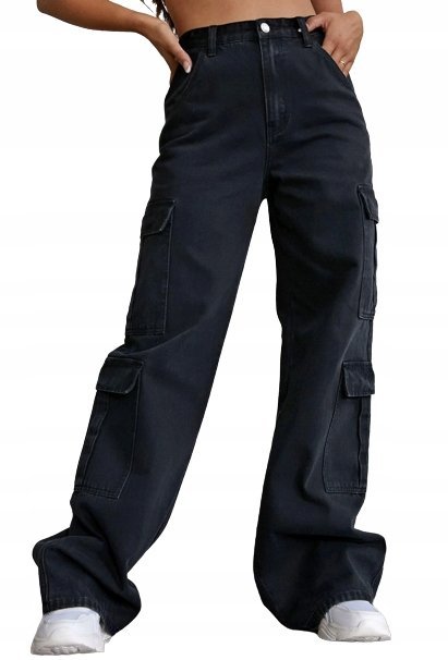 SHEIN SPODNIE JEANSOWE CZARNE BOJÓWKI 32 VIF