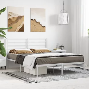 Metalowa rama łóżka z wezgłowiem biała, 140x200 cm Lumarko! - Łóżka - miniaturka - grafika 4