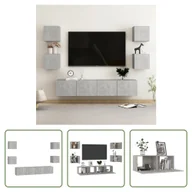 Szafki RTV - The Living Store 6-częściowa szafka pod telewizor betonowa szara materiał drewnopochodny - miniaturka - grafika 1