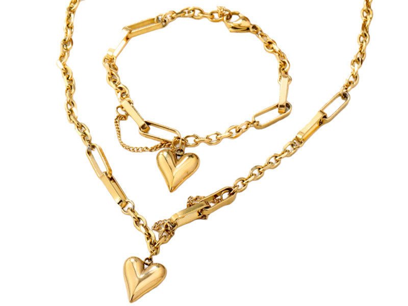 Zestaw biżuterii dmuchane serduszka serca na łańcuchu na prezent gładkie serce