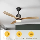 Wentylatory sufitowe - Wentylator sufitowy SONNI z oświetleniem i pilotem cichy 132 cm regulowana moc inteligentne ustawienie czasu regulowana wysokość - miniaturka - grafika 1