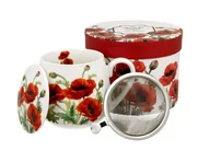 Kubki - Kubek z zaparzaczem i pokrywką porcelanowy, baryłka DUO CLASSIC POPPIES 430 ml - miniaturka - grafika 1