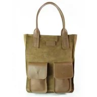 Torebki damskie - Camel Zamszowy Worek Vera Pelle Kieszenie Skóra Pojemna Torba Xxl A4 Byc88C - miniaturka - grafika 1