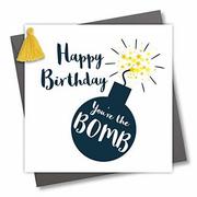 Kartki okolicznościowe i zaproszenia - Claire Giles Frędzel zdobiona kartka z życzeniami urodzinowymi, Happy Birthday You're the Bomb, bomba TAS012 - miniaturka - grafika 1