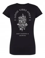 Koszulki i topy damskie - T-Shirt damski nadruk Good Vibes Only KWIATY r.XXL - miniaturka - grafika 1