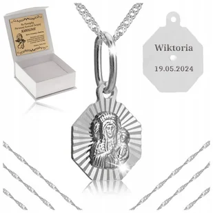 SREBRNY ŁAŃCUSZEK + MEDALIK MATKA BOSKA 925 PREZENT KOMUNIA CHRZEST GRAWER - Biżuteria dla dzieci - miniaturka - grafika 1