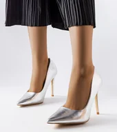 Półbuty damskie - Srebrne metaliczne szpilki Delis-36 - miniaturka - grafika 1