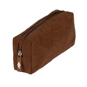 Piórniki - WEDO Piórnik bawełniany o wyglądzie sztruksu, piórnik szkolny, na długopisy i materiały do pisania, sztruksowy brąz, Brązowy - miniaturka - grafika 1