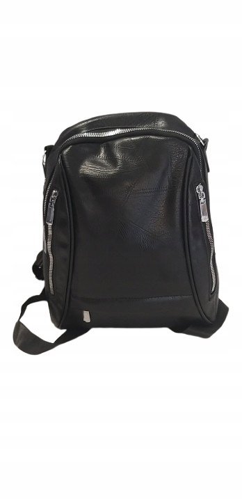 Plecak Damski Miejski Elegancki Czarny Ozdobne Zamki Skóra Ekologiczna