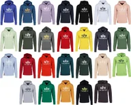 Bluzy męskie - ALPHA INDUSTRIES - Bluza męska z kapturem Basic Hoody 178312 Print, rozmiar:XL, kolor:Biały - miniaturka - grafika 1