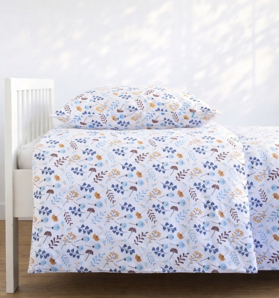Pościel dziecięca 100x135 40x60 bawełna Kwiaty Niebieskie komplet Loolay