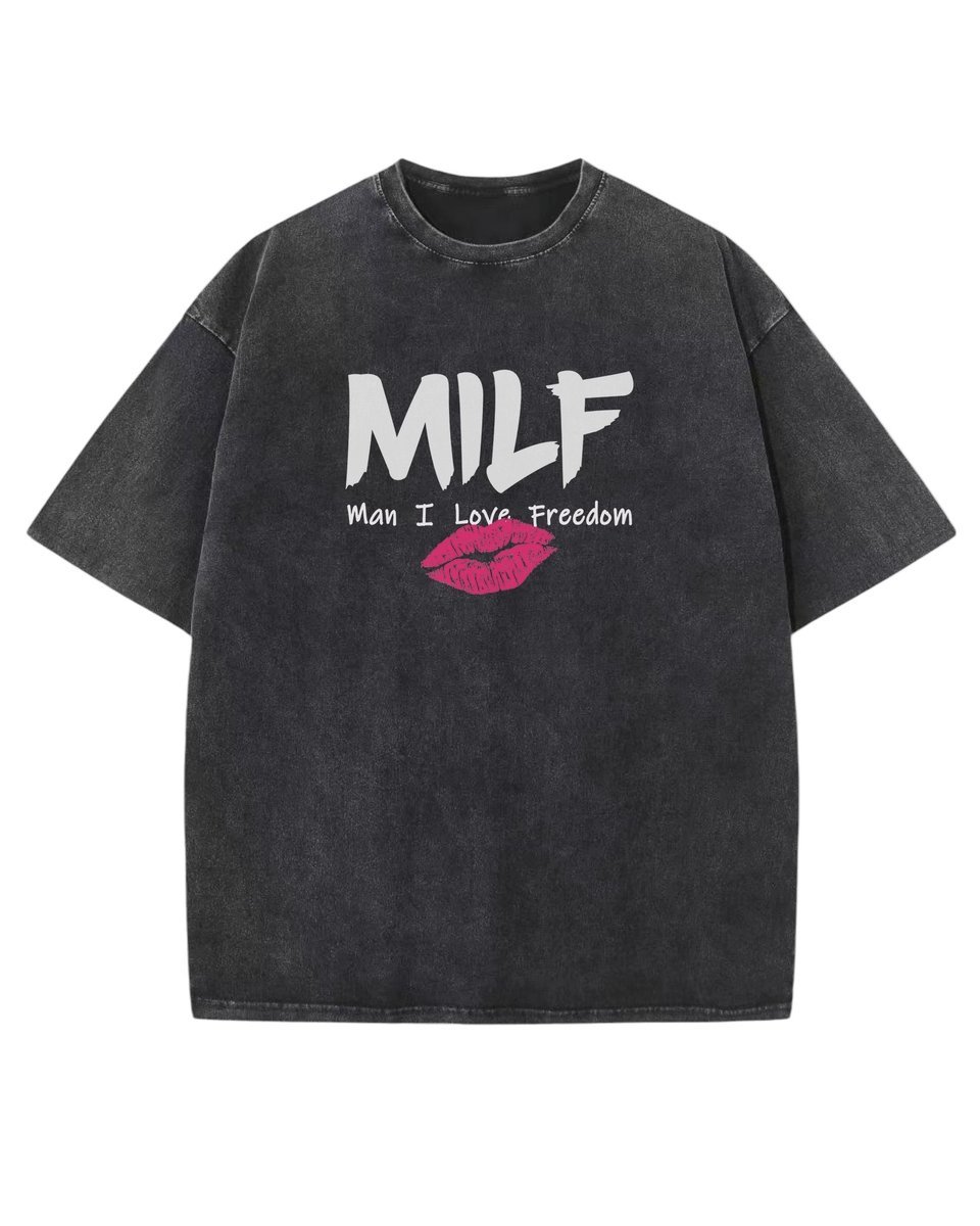 Męska koszulka oversize MILF - efekt sprania Czarna XL