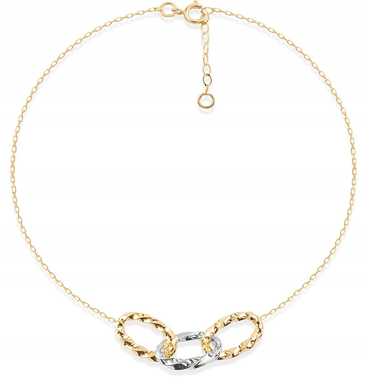 DAMSKA ZŁOTA BRANSOLETKA DWUKOLOROWA SKRĘCANA Z KÓŁECZKAMI 14KT 585