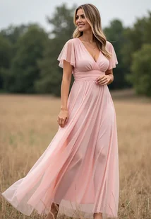 Siateczkowa sukienka maxi - różowa sukienka M1103 rozmiar S/M - Sukienki - miniaturka - grafika 1