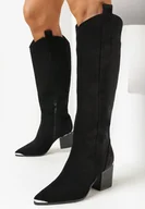 Kozaki damskie - Czarne Kozaki Kowbojki na Słupku z Metalicznym Noskiem Freija - miniaturka - grafika 1