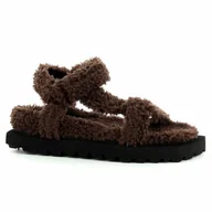 Klapki i japonki damskie - Brązowe sandały z futerkiem CARINII - Carinii - miniaturka - grafika 1