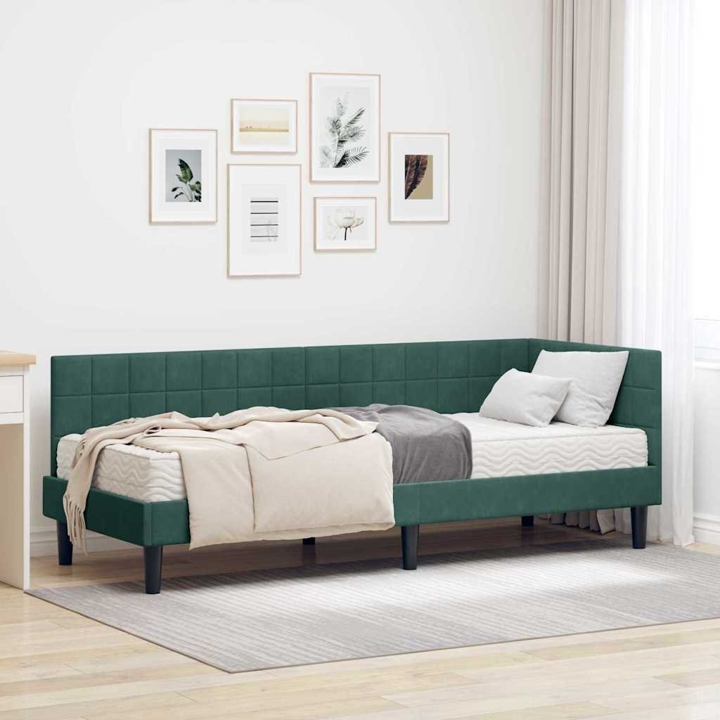 vidaXL Rama Łóżka Narożnego z Materacem 2 pcs Zielony Aksamit
