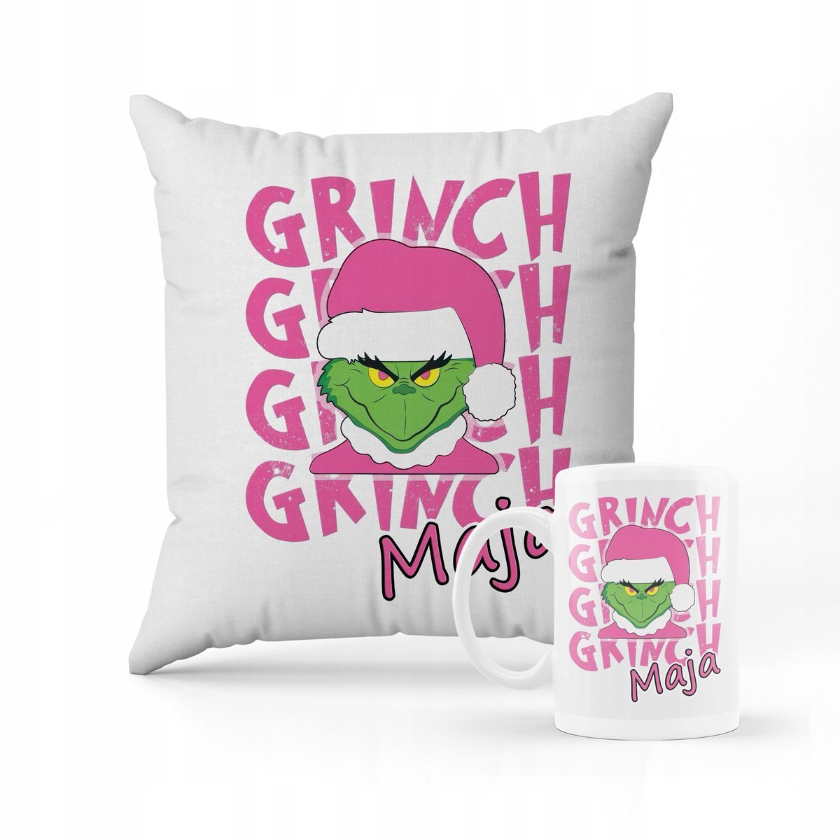 ZESTAW PODUSZKA + KUBEK Grinch święta + IMIĘ 3