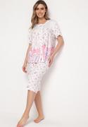 Piżamy damskie - Różowo-Biały 2-częściowy Komplet Piżamowy Bluzka na Guziki i Kolarki Andia - miniaturka - grafika 1