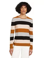 Swetry damskie - TOM TAILOR Damski Sweter w paski 1029006, 28357 - Brown Colorblock Stripe, XL - miniaturka - grafika 1