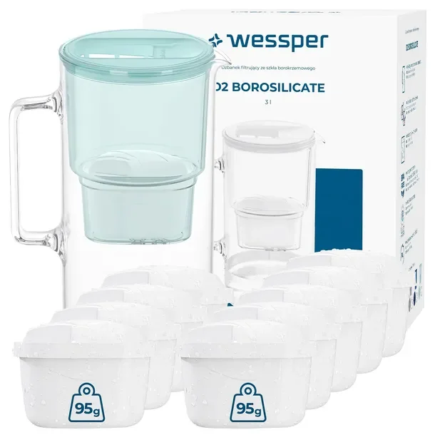 Dzbanek filtrujący szklany Wessper D2 Borosilicate 3l + 10 filtr do wody