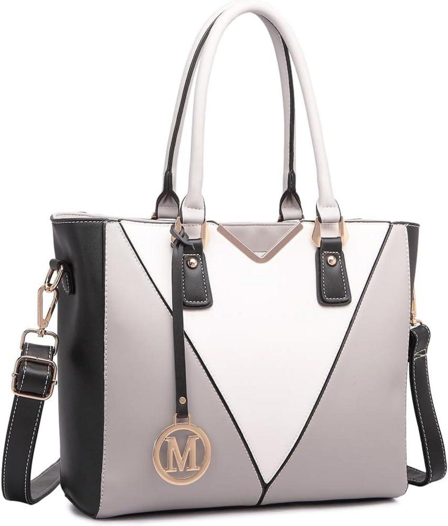 Miss Lulu torebka damska szara sztuczna skóra V-design shopper torba na ramię