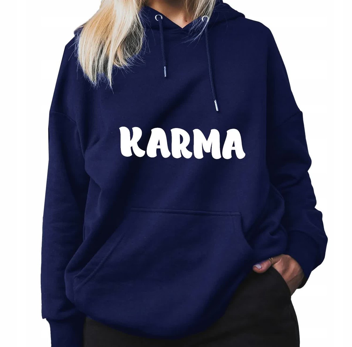 Granatowa Bluza Damska Z Kapturem KARMA Stylowa Piękne Kobiece Wzory - L