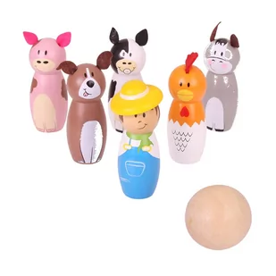 Bigjigs Toys Mini kręgle Zwierzątka z Farmy - Zabawki i gry sportowe - miniaturka - grafika 2