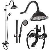 Zestawy prysznicowe - Czarny zestaw prysznicowy z wylewką retro Bergamo Rea - miniaturka - grafika 1